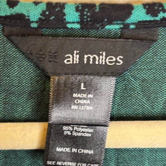 Ali Miles Blouse Women's Size Large Artsy Abstract Office Black Green - Picture 4 of 5